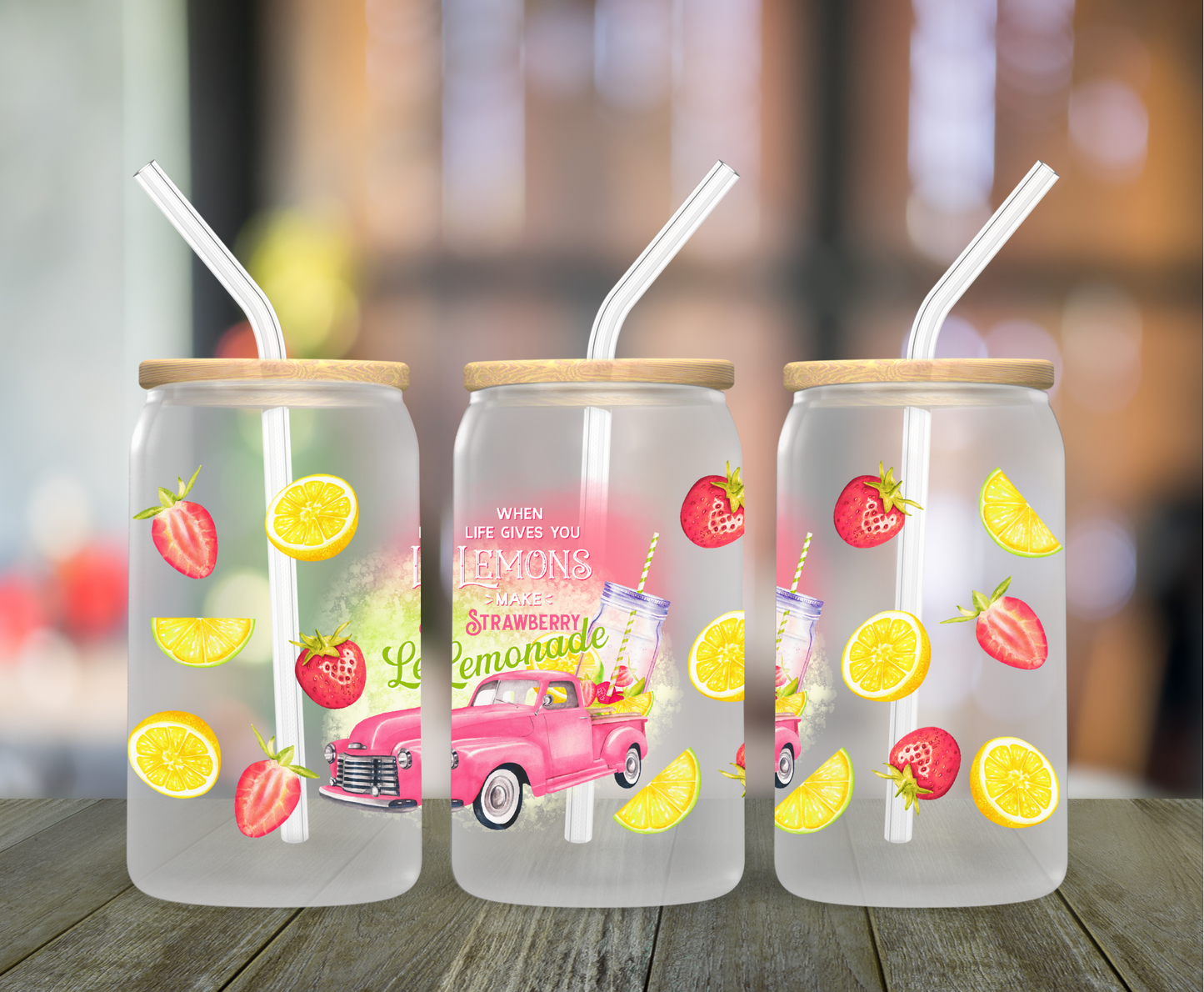 When Life Gives you Lemons Make Strawberry Lemonade Frosted Glass Can