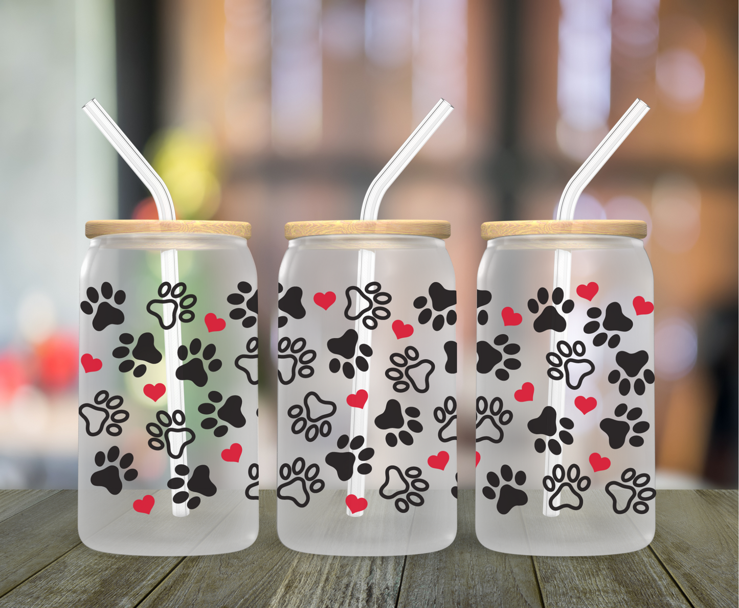 Paws and Hearts Frosted Glass Can