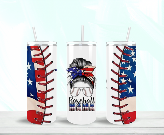 Messy Bun Baseball Mama Skinny Tumbler