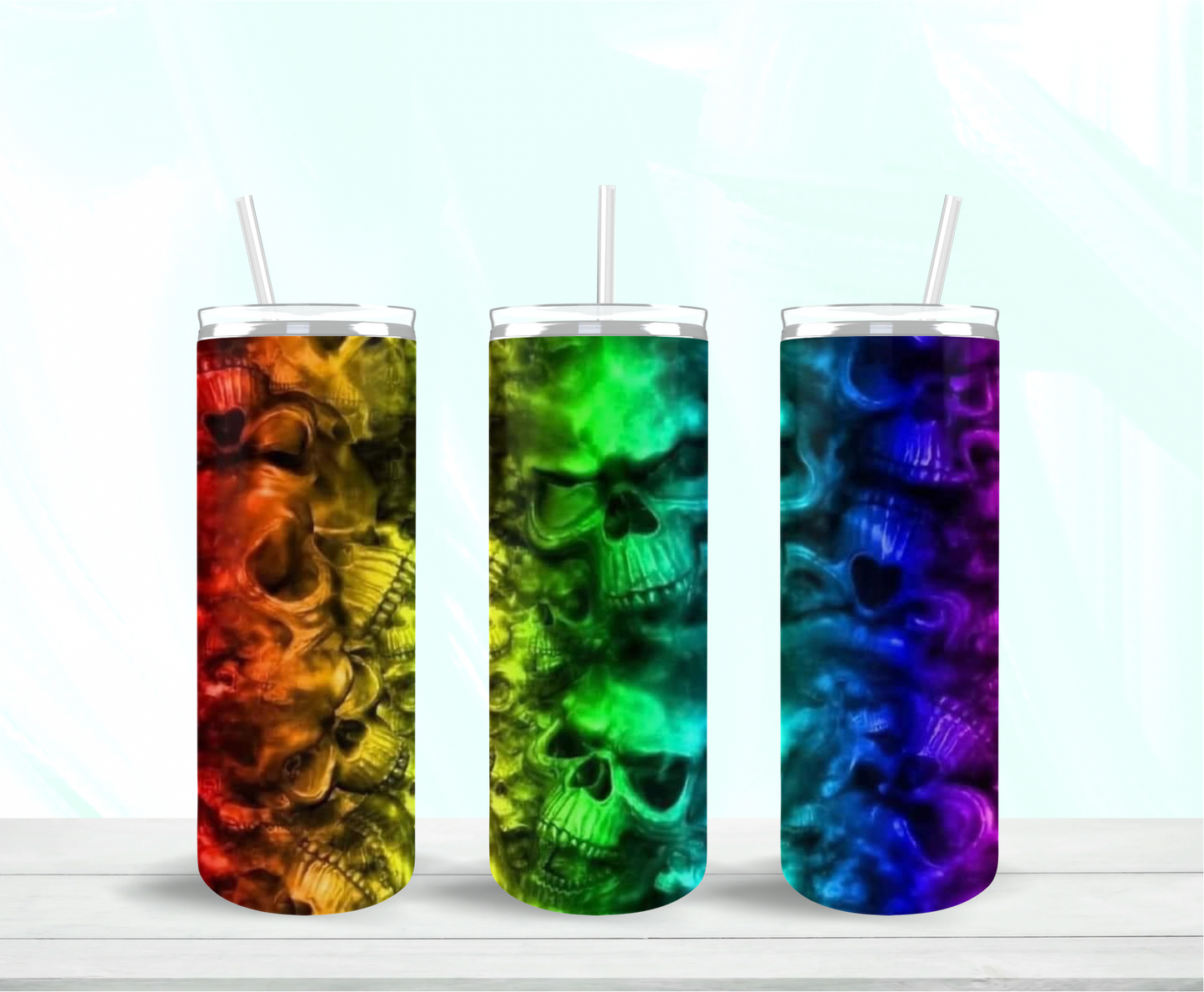 Rainbow Skulls Skinny Tumbler