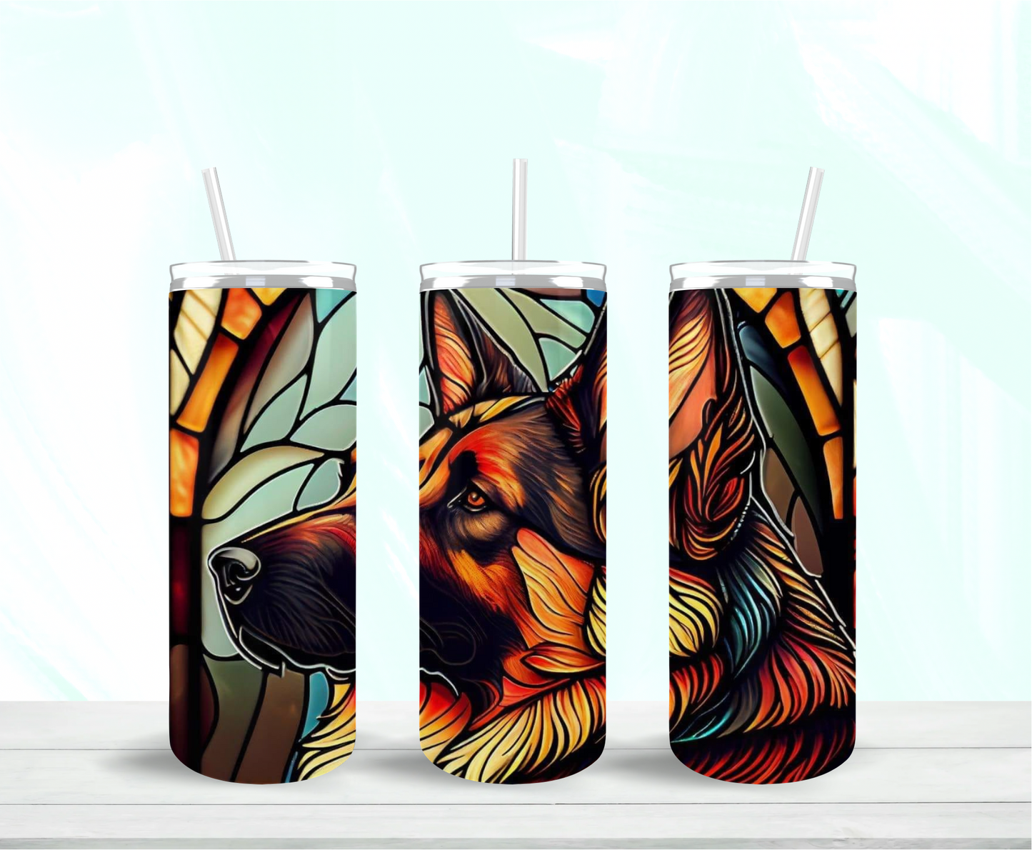 German Shepherd Stained Glass Skinny Tumbler