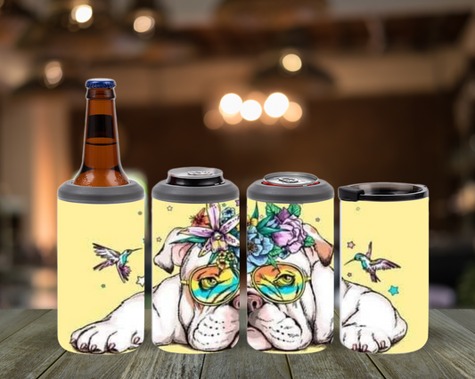 Dog with Shades and Flower Crown 4-in-1 Can Cooler