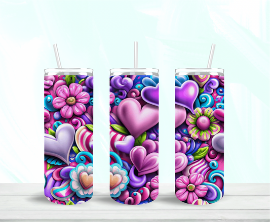 Hearts & Flowers Pastel Skinny Tumbler