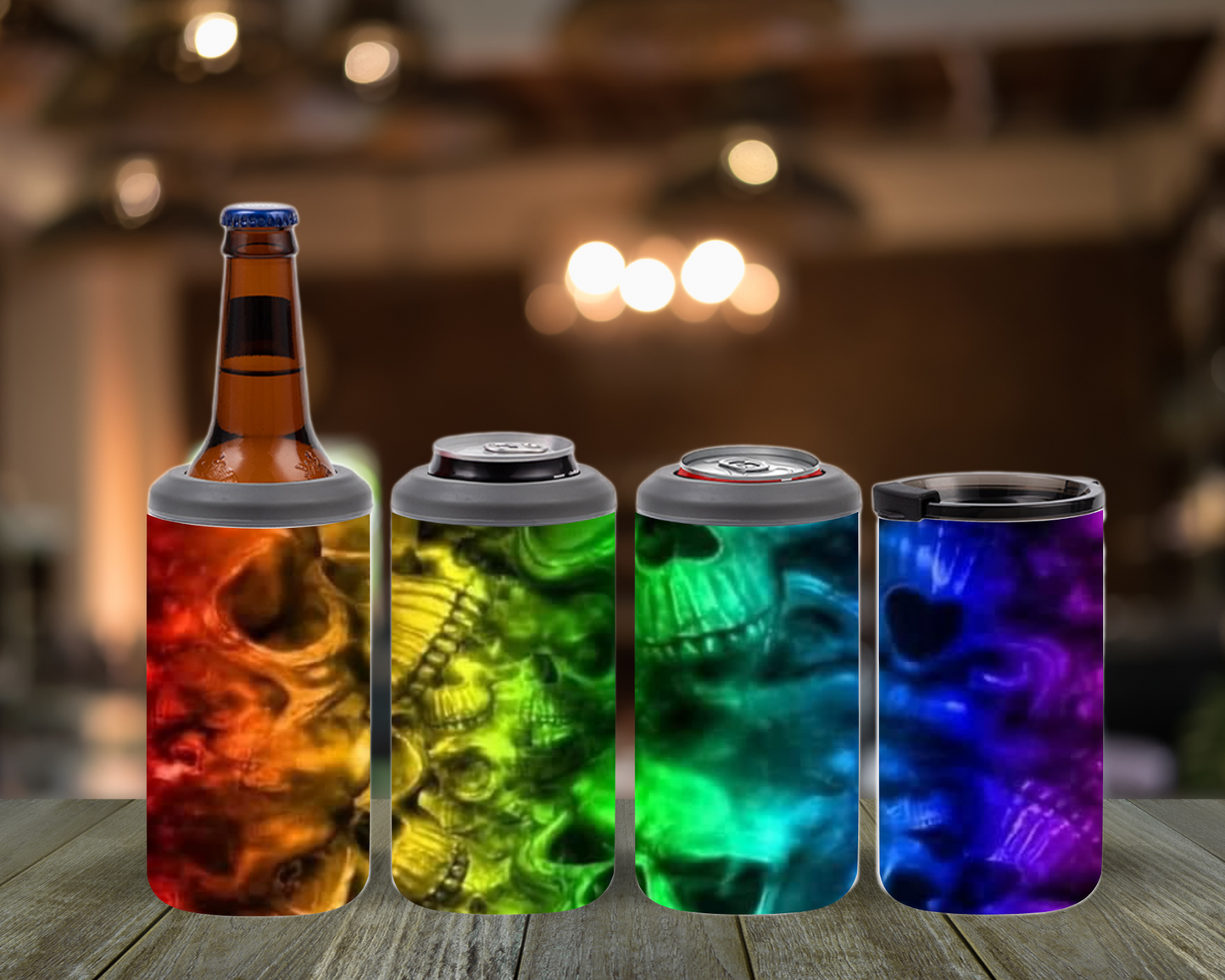 Rainbow Skulls 4-in-1 Can Cooler