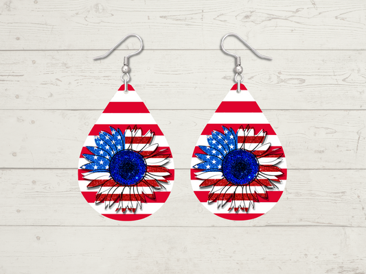 Patriotic Sunflower Teardrop Earrings