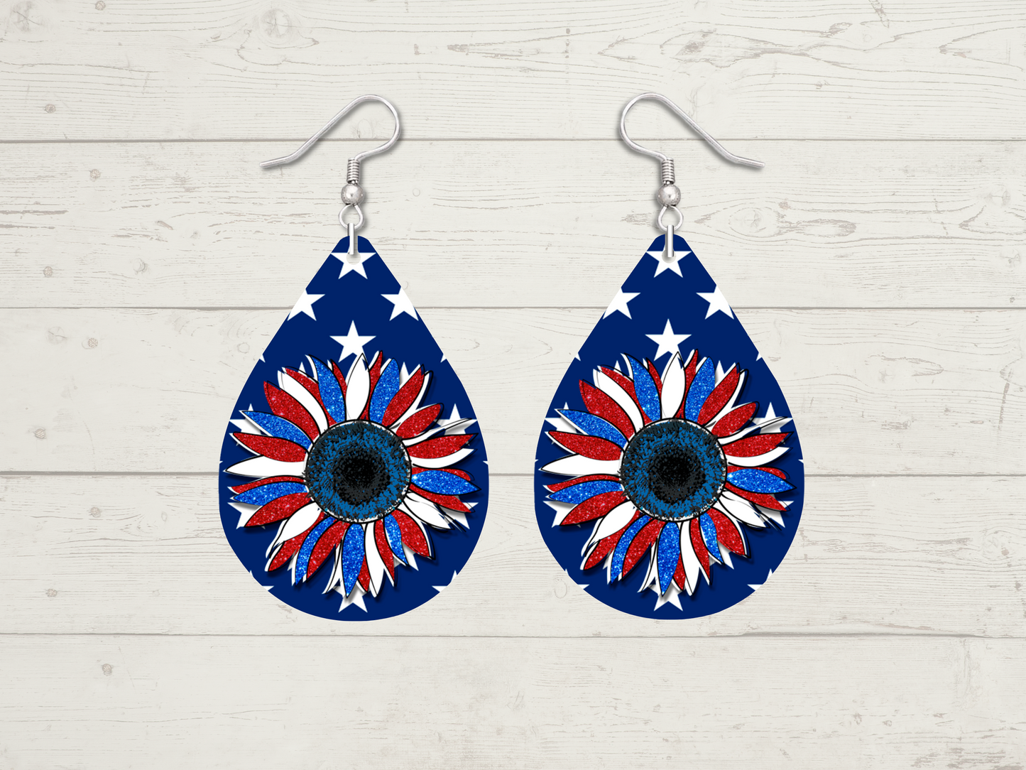 Stars and Stripes Sunflower Teardrop Earrings