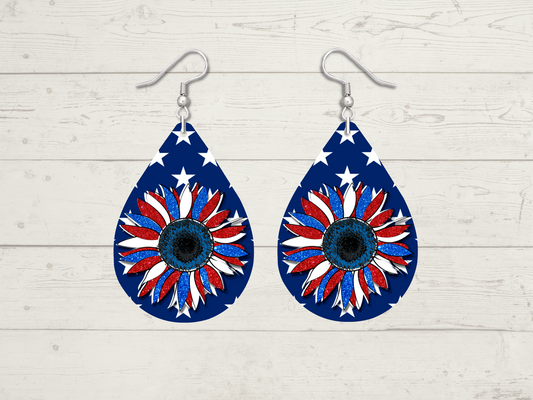 Stars and Stripes Sunflower Teardrop Earrings