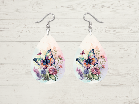 Butterflies and Flowers Teardrop Earrings