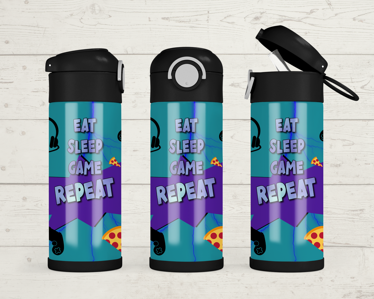 Eat Sleep Game Repeat 12 oz Kids Cup with Straw