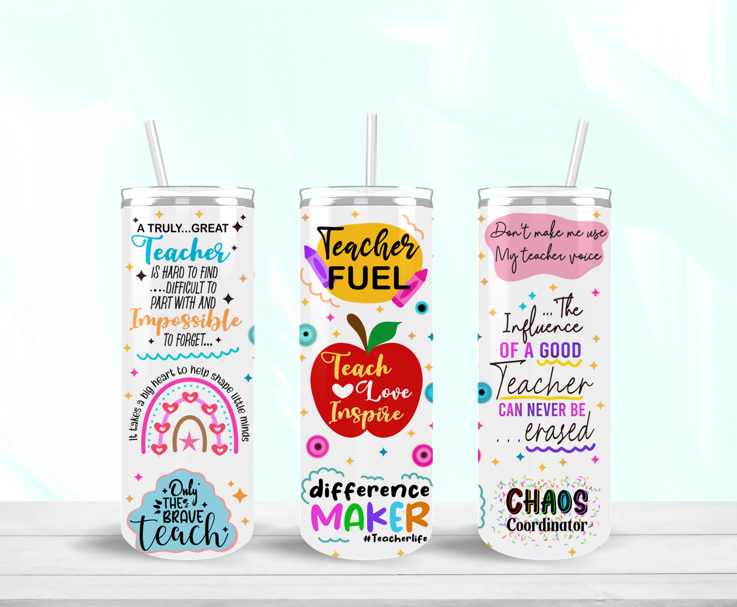 Teacher Fuel Sayings Skinny Tumbler