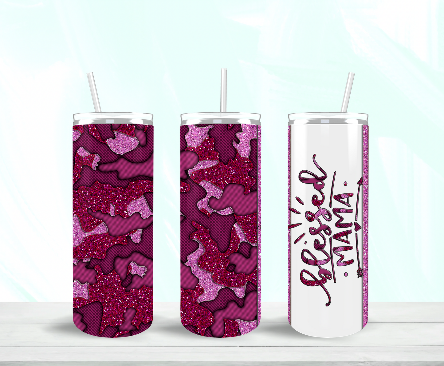 Blessed Mama Pink Camo Skinny Tumbler