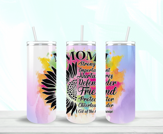 MOM Strong Important Nurtures Defender Friend Protector Cheerleader CEO of the House Skinny Tumbler