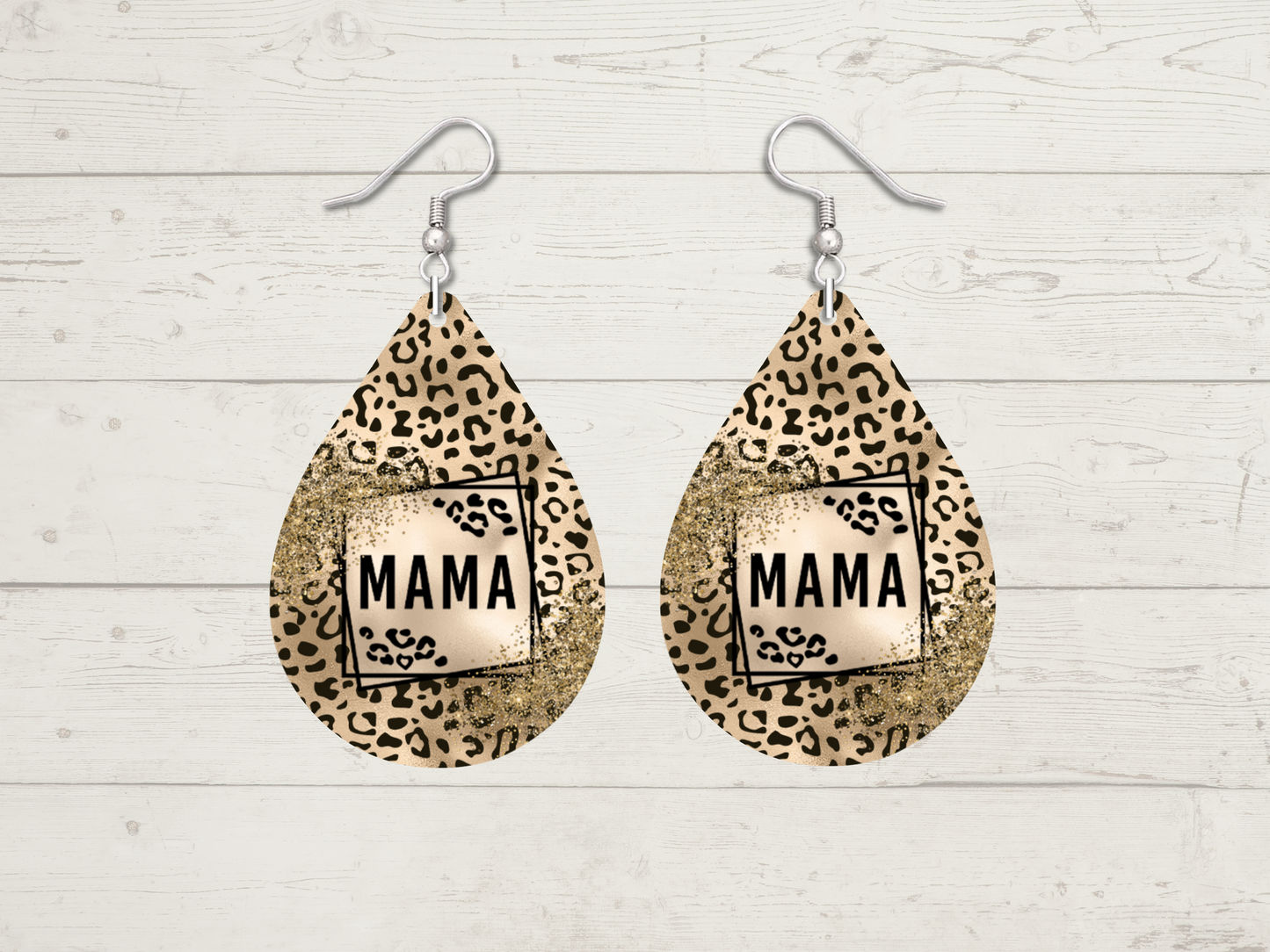 Mama Leopard Print Tan Teardrop Earrings