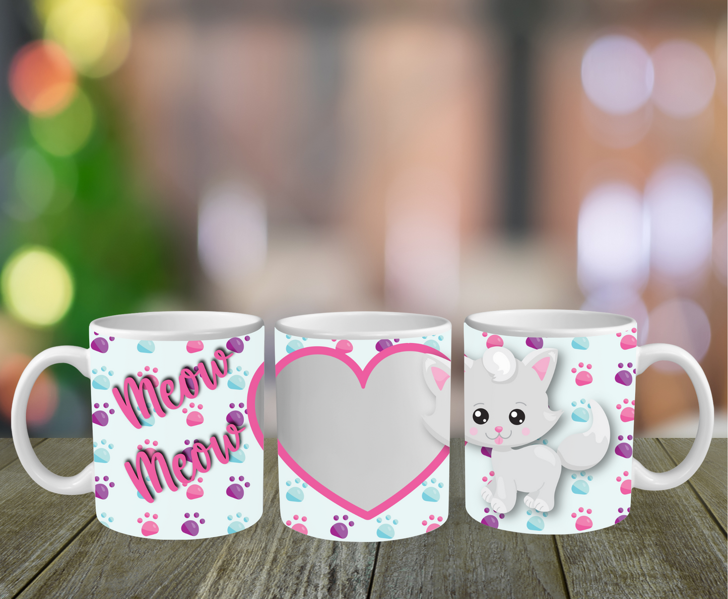 Meow Meow Cat with Custom Heart-shaped Photo Mug