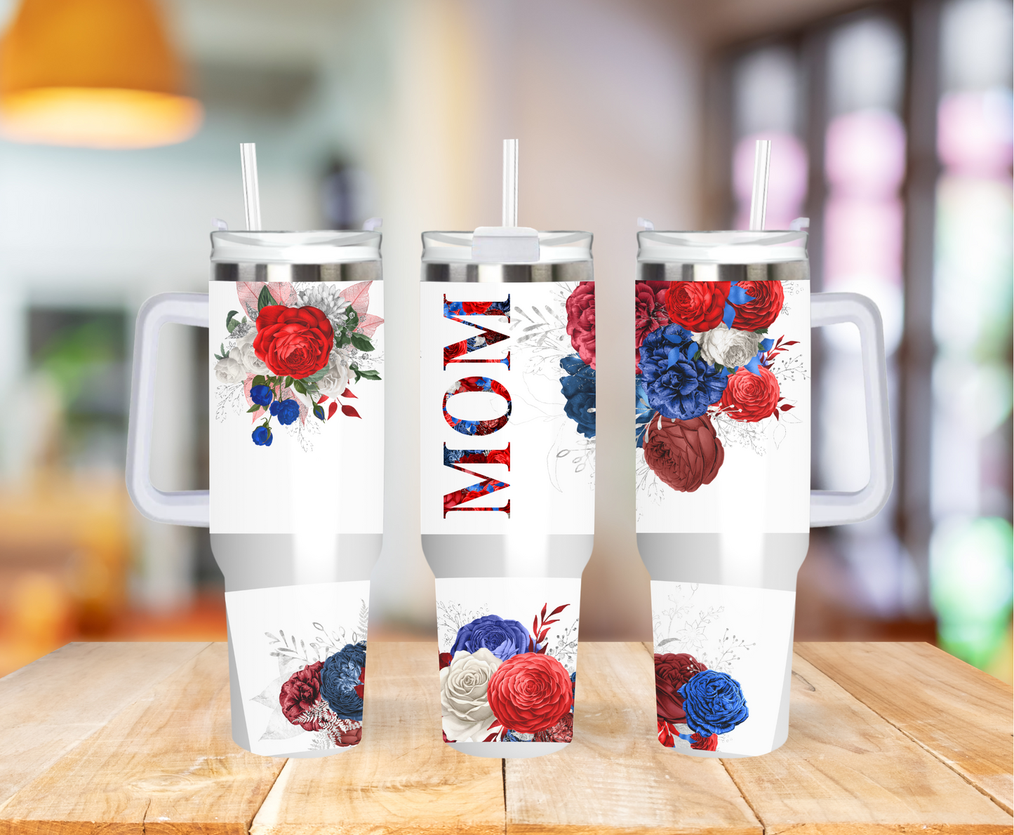 Mom Red White And Blue Floral 40 ounce Coffee Mug Tumblers