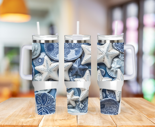 Blue and White Starfish 40 ounce Coffee Mug Tumblers