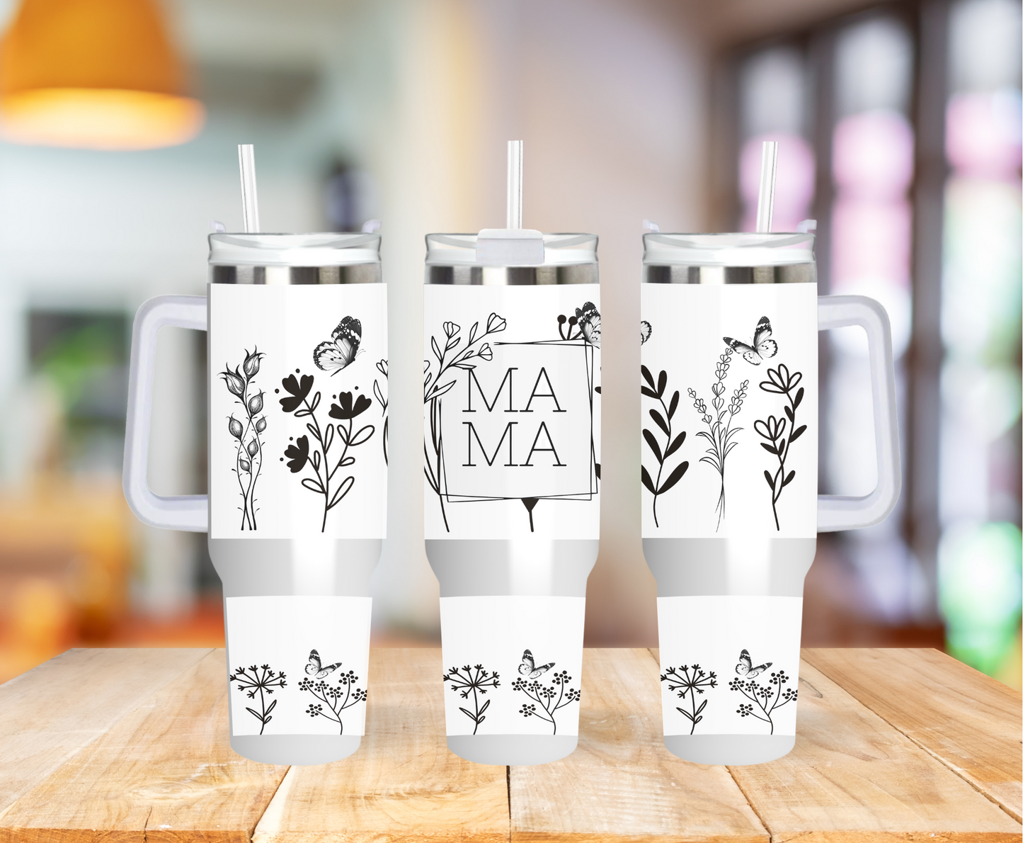 Mama Black And White Floral 40 ounce Coffee Mug Tumblers