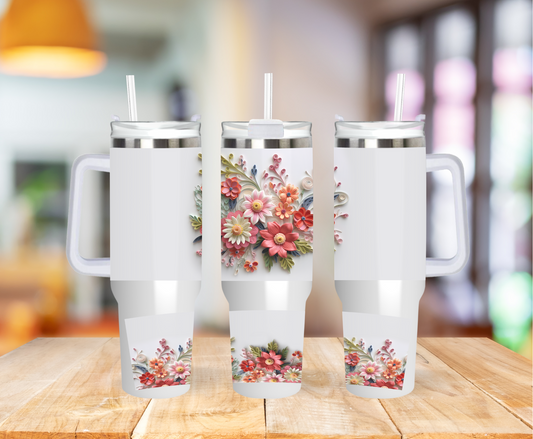 3D Floral 40 ounce Coffee Mug Tumblers