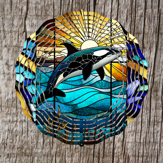 Orca Stained Glass Wind Spinner