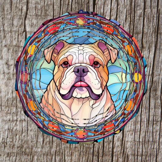 Bulldog Stained Glass Wind Spinner