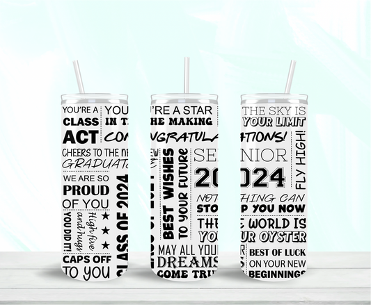 Class of 2024 Word Art Skinny Tumbler