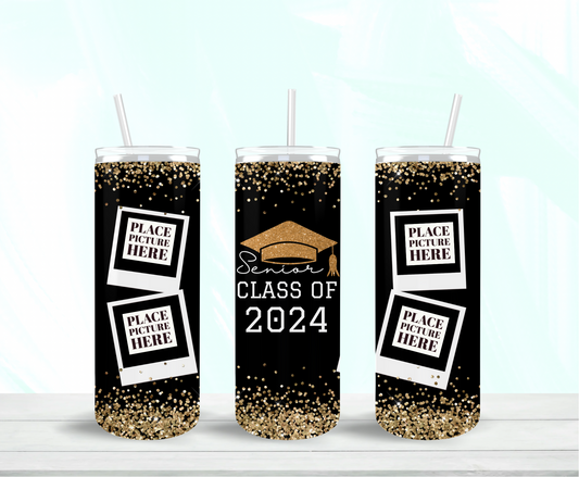 Class of 2024 Black and Gold Photo Tumbler