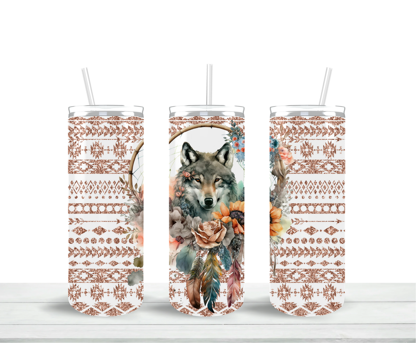 Wolf Tribal Skinny Tumbler