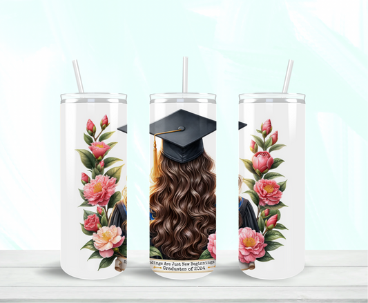 Class of 2024 Grad Brunette Long Hair Skinny Tumbler