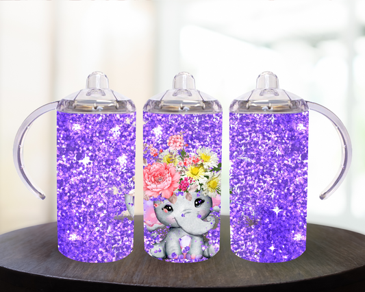 Elephant Purple Glitter 12 oz Sippy Cup