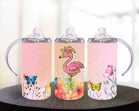 Flamingo And Butterflies 12 oz Sippy Cup