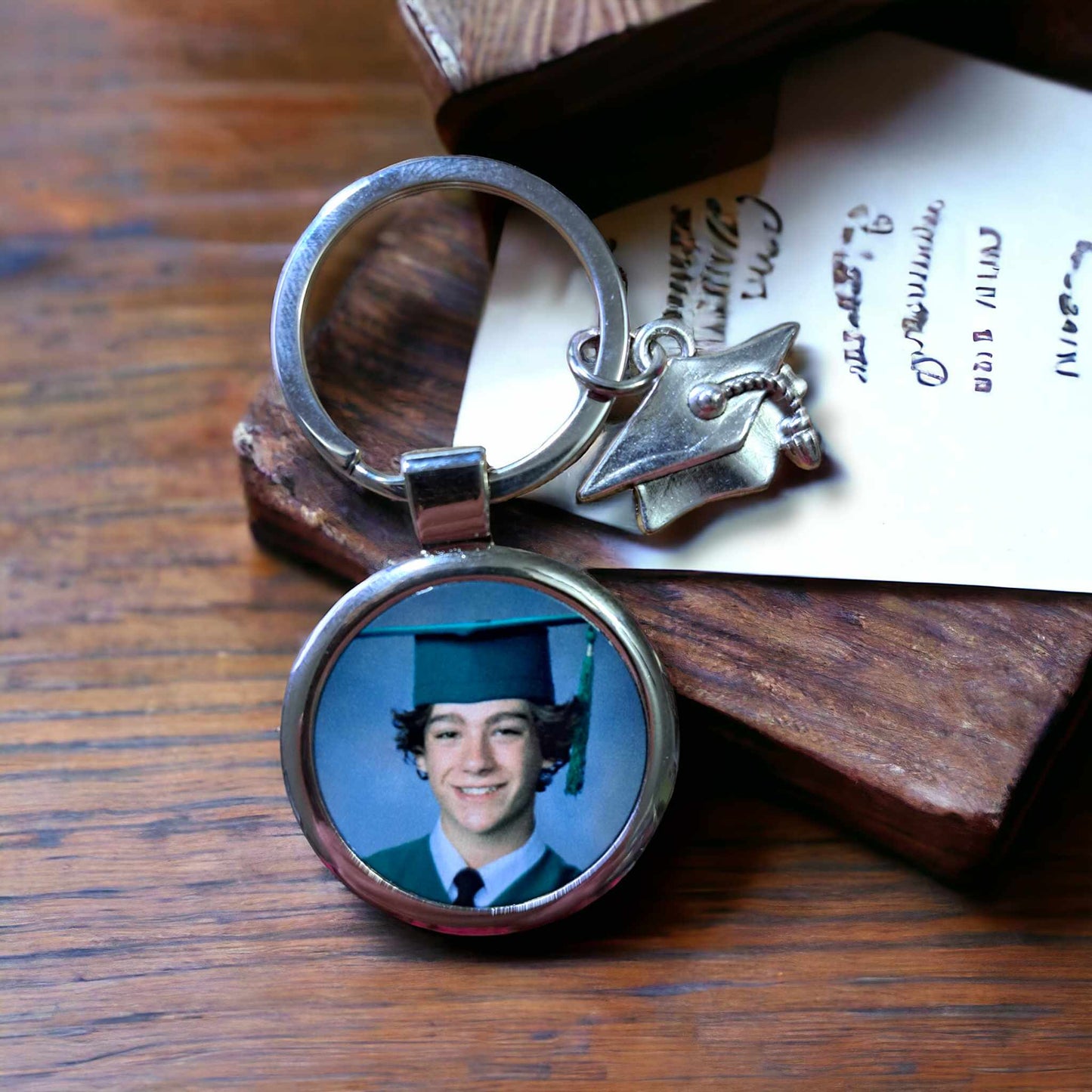 Graduation Round Photo Keychain with Charm