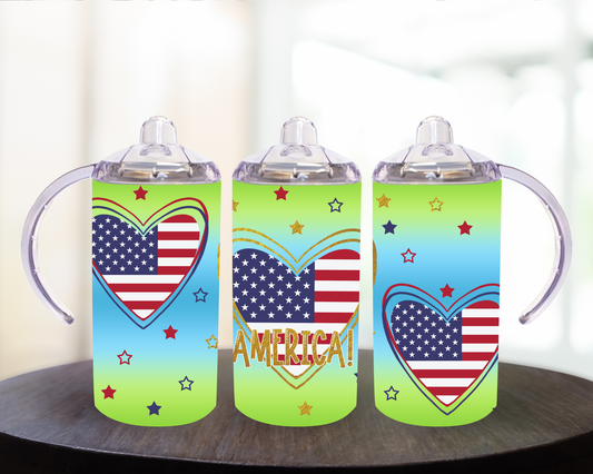 Patriotic America Hearts 12 oz Sippy Cup