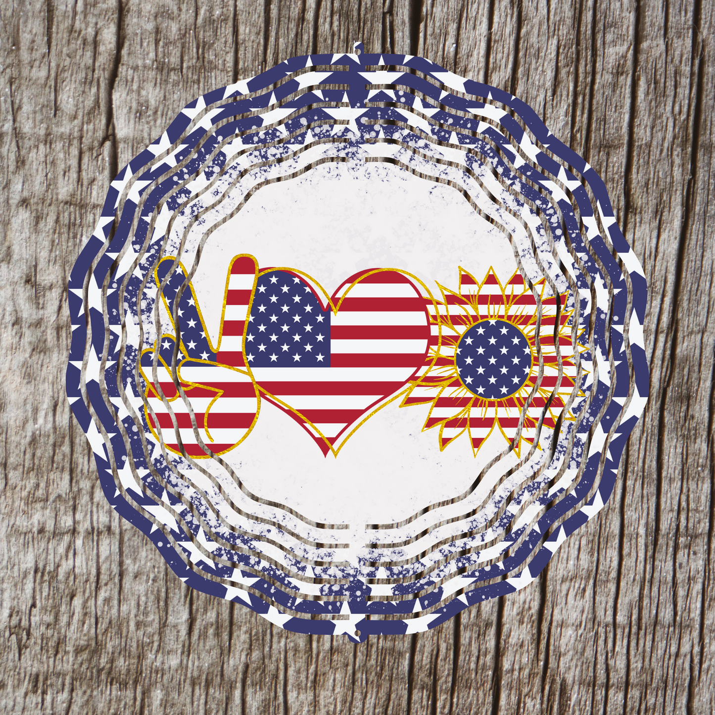 Patriotic Peace Love Sunflower Wind Spinner