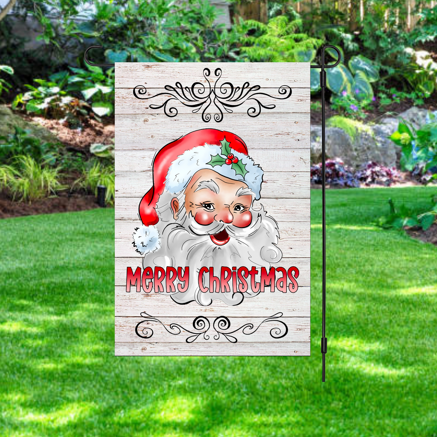 Merry Christmas White Garden Flag