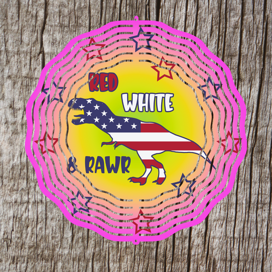 Red White & Rawr Wind Spinner