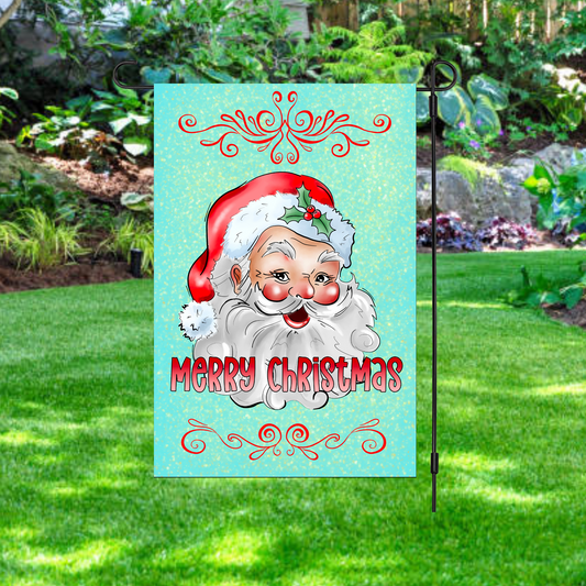 Merry Christmas Teal Garden Flag