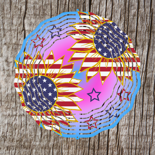 Patriotic Sunflowers Wind Spinner