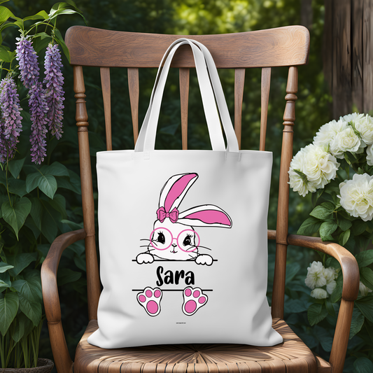 Personalized Easter Bunny Bow and Ears Girl Tote