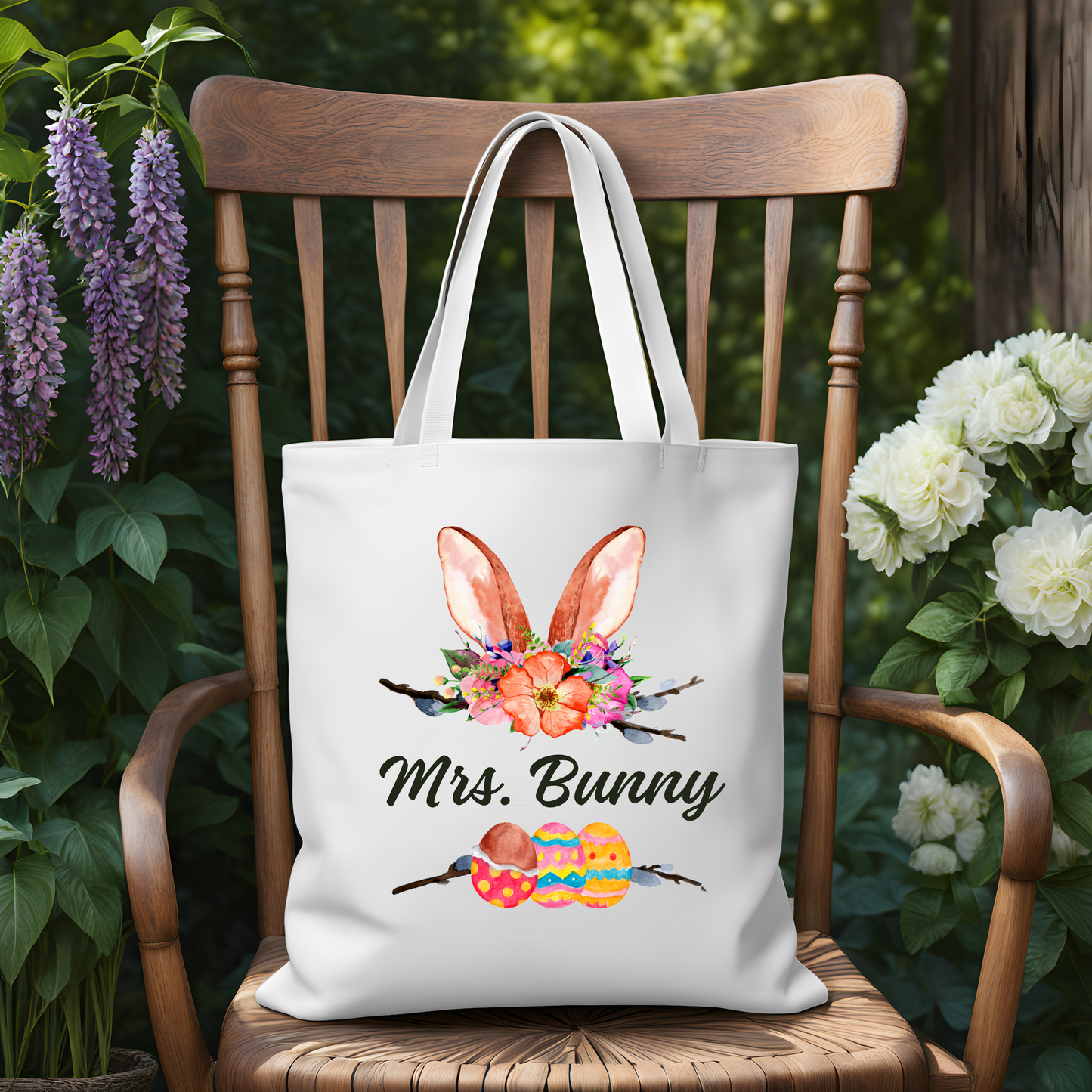 Personalized Easter Bunny Flowers Tote