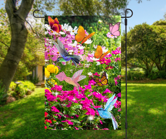 Hummingbird and Butterflies Garden Flag