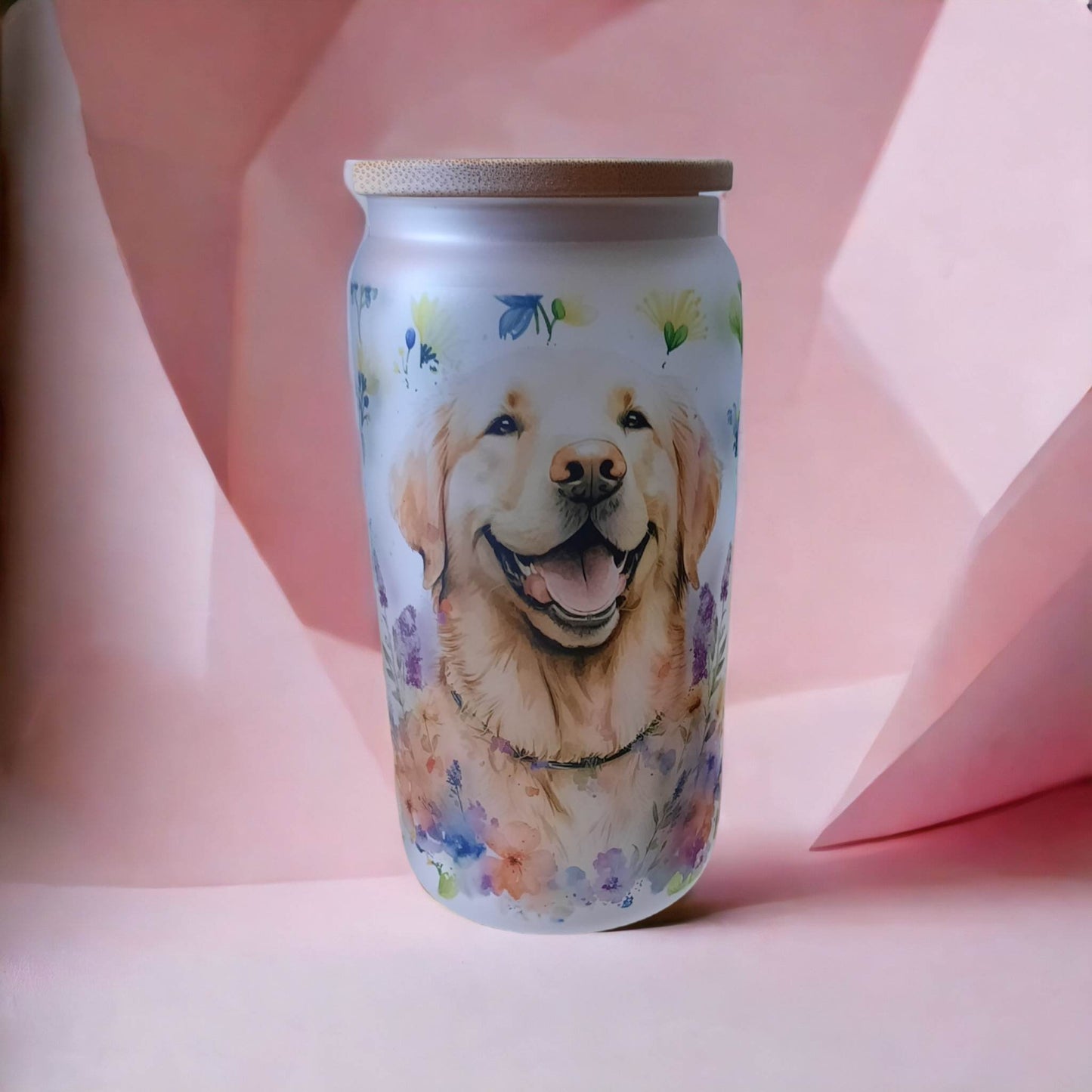 Golden Retriever Frosted Glass Can