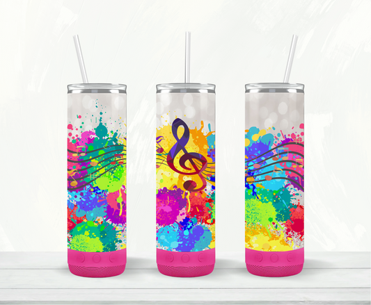 Music Notes White/Rainbow Bluetooth Speaker Tumbler