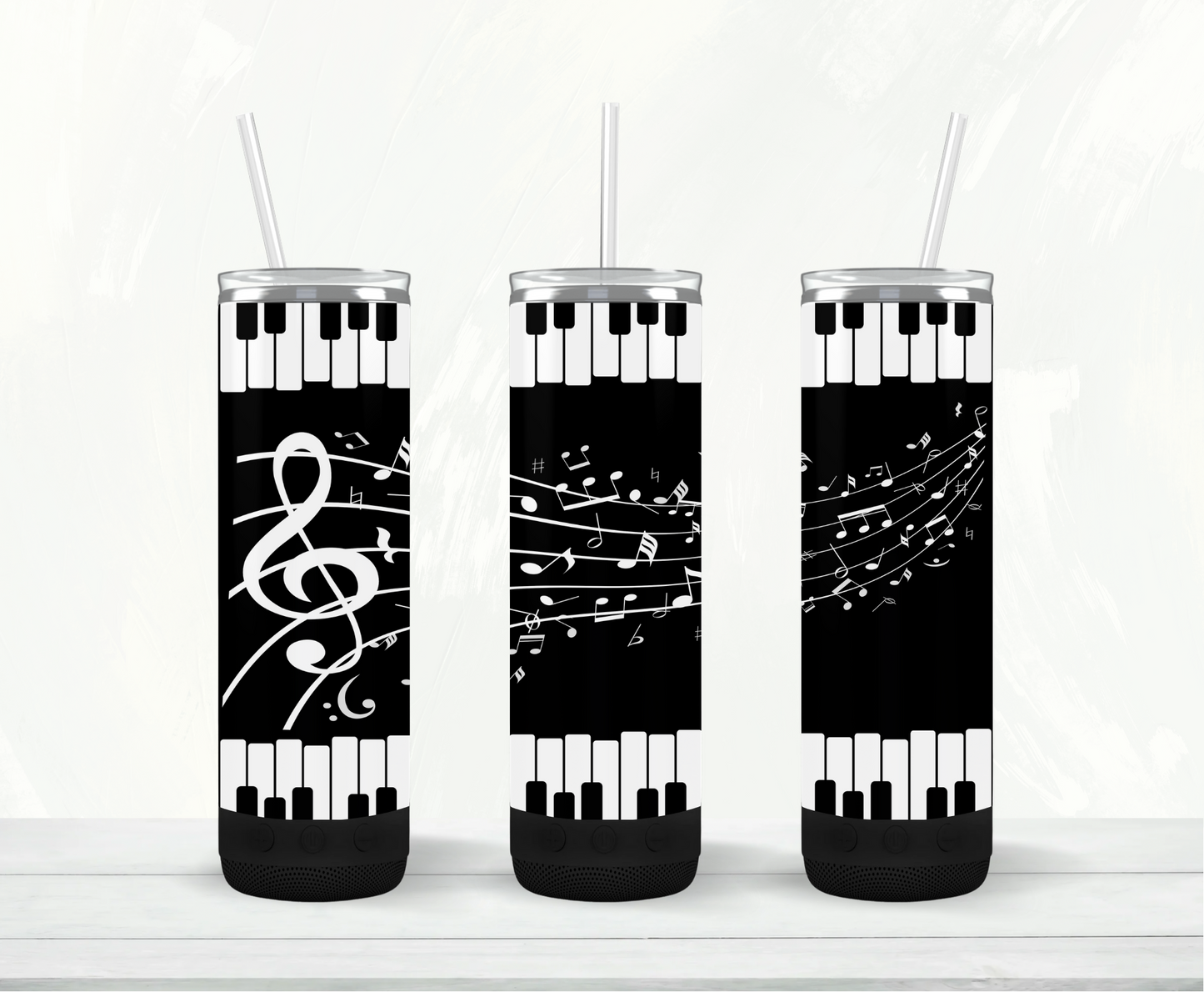 Keyboard Black and White Music Notes Bluetooth Speaker Tumbler