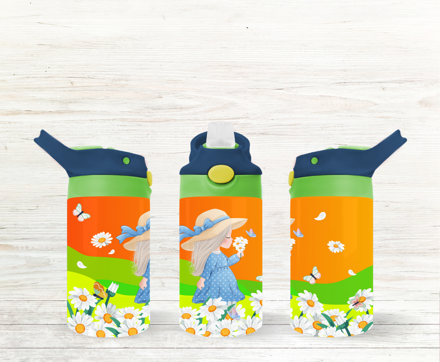 Girl with Daisies 12 oz Kids Water Bottle