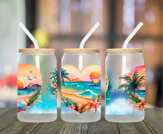 Summer Heart Frosted Glass Can