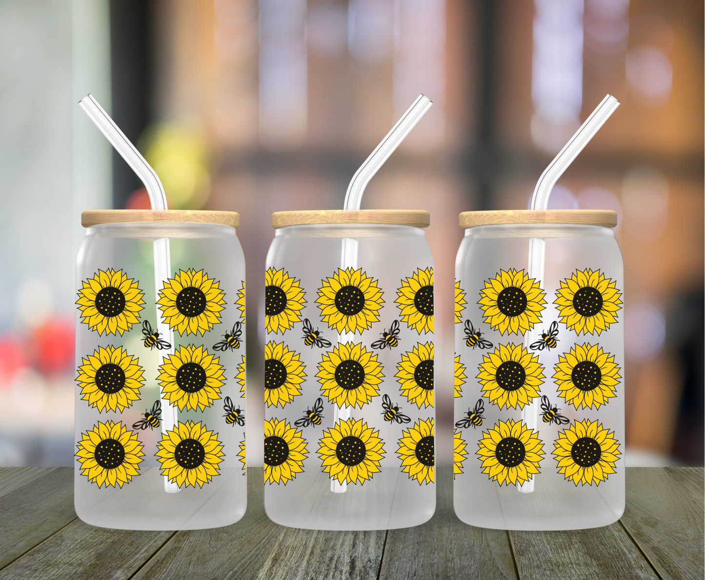 Sunflower Frosted Glass Can