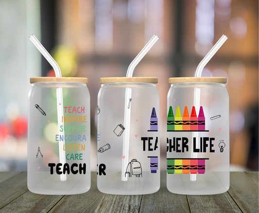 Retro Teacher Frosted Glass Can