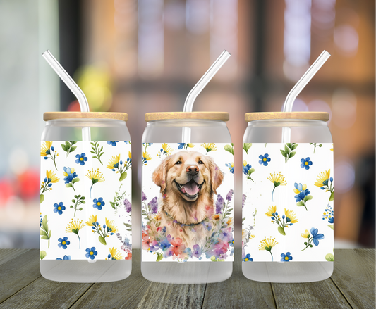 Golden Retriever Frosted Glass Can